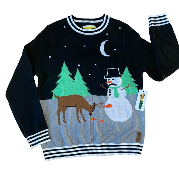 NWT Tipsy Elves Ugly Christmas Sweater Carrot Trail Nightmare Snowman Deer-L - Picture 1 of 13